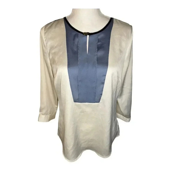 The Limited Women’s Small Cream & Blue Satiny Feel Top - Picture 1 of 6